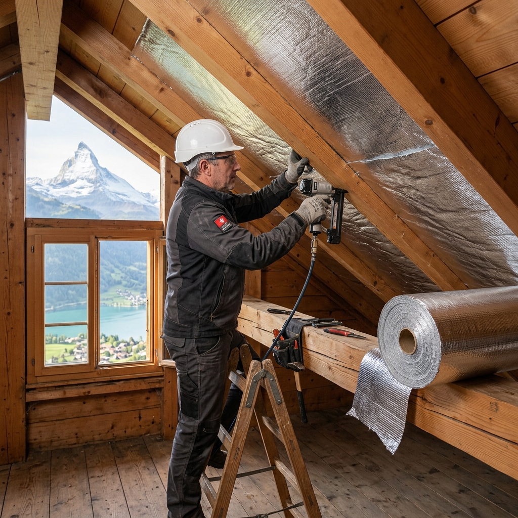 Installer fixing Alumix foil insulation